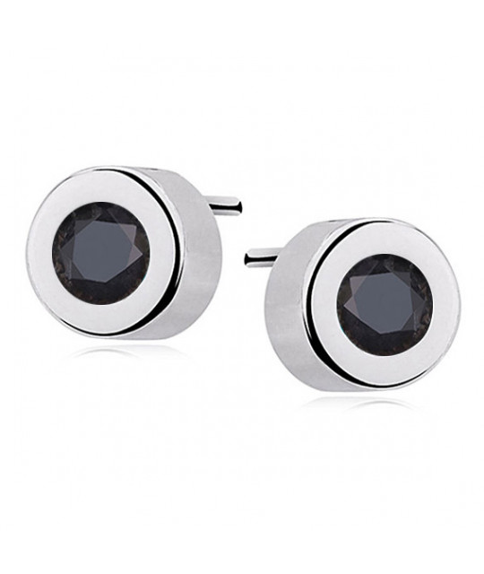 Silver round earrings with black zirconia