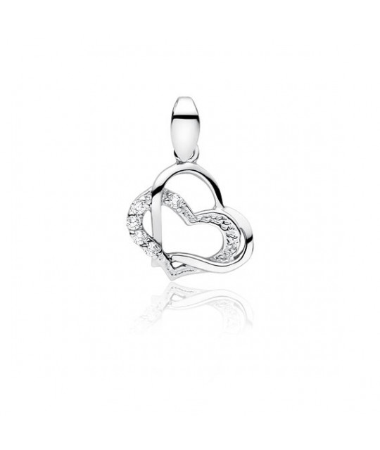 Silver pendant with white zirconia, Double heart