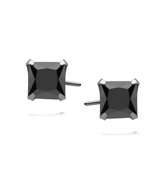 Silver earrings with black zirconia, Square 6 x 6mm
