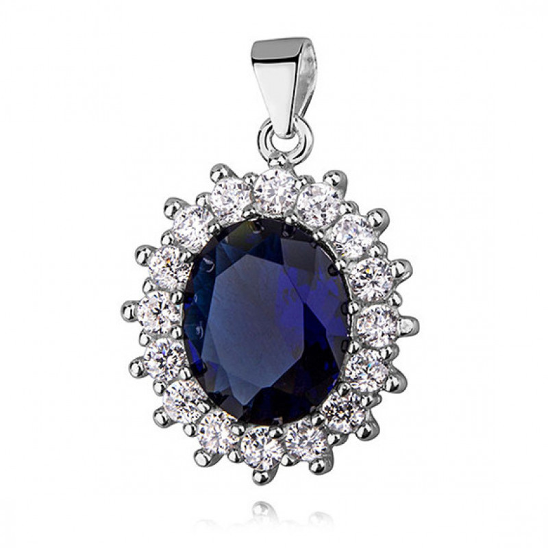 Silver pendant with colored zirconia, Sapphire, 27 mm