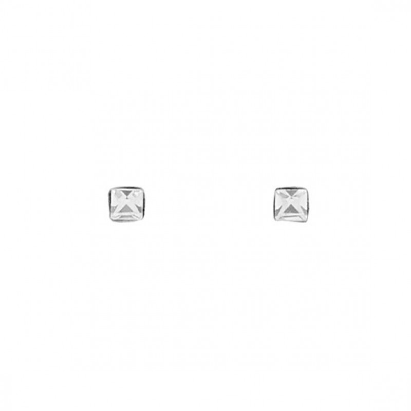Silver rectangular nose stud earrings with zirconia in a box, 2 pcs.