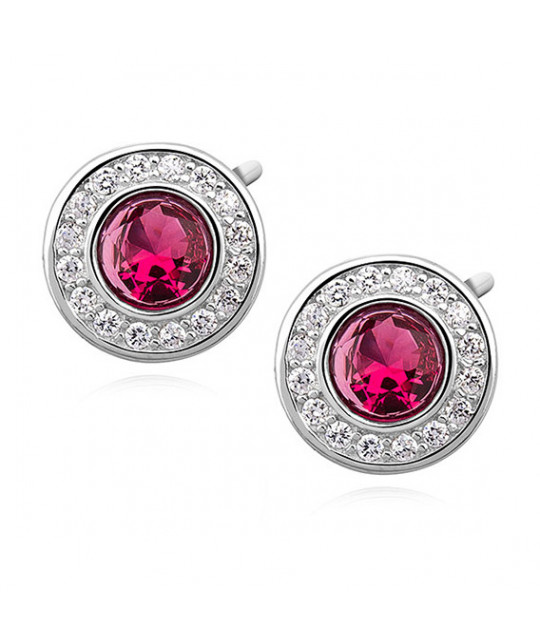 Silver round earrings with ruby zirconia