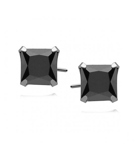 Silver earrings with black zirconia, Square 7 x 7mm