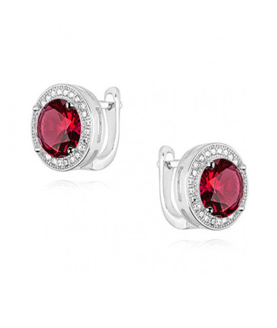 Silver earrings with round ruby zirconia