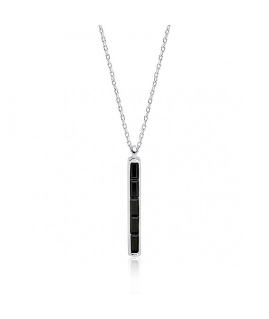 Silver rectangle necklace with black zirconia