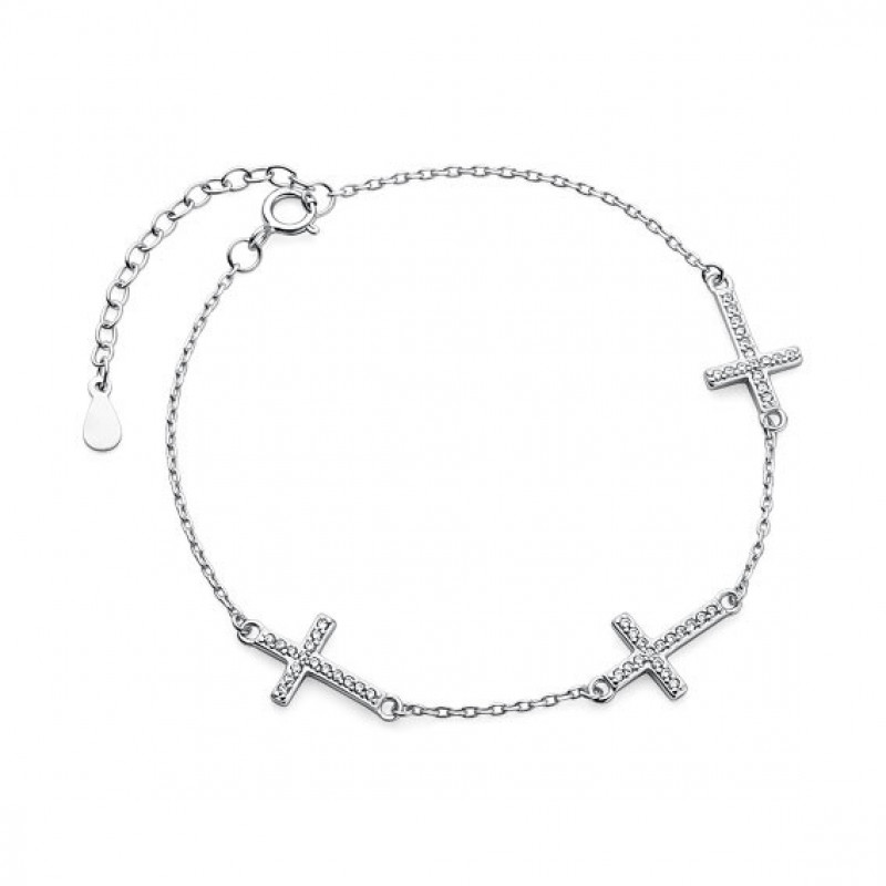 Silver bracelet, Three cross with zirconia
