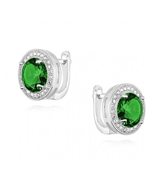 Silver earrings with round emerald zirconia