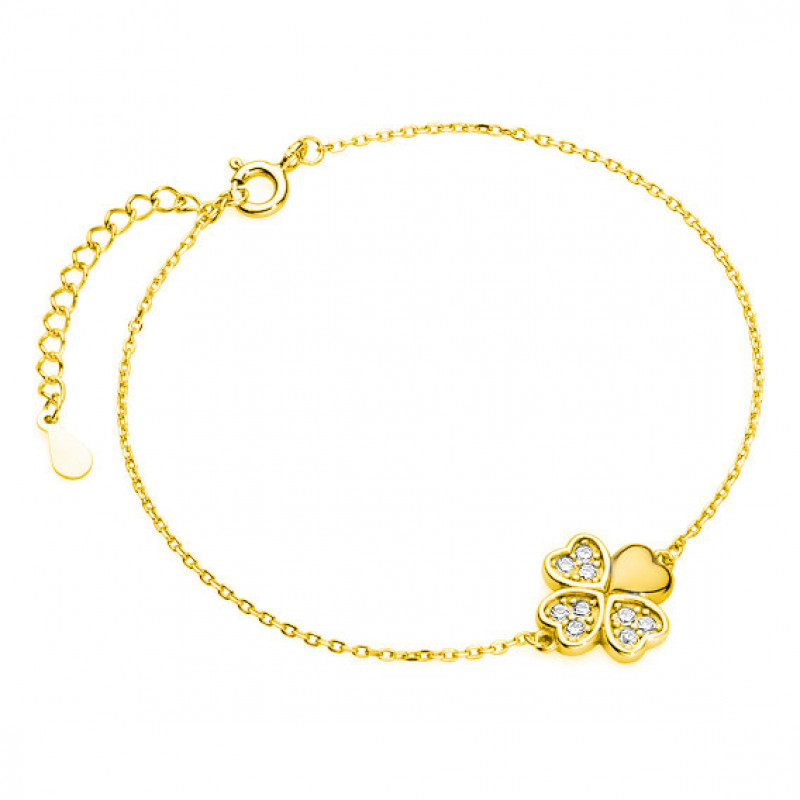 Gold-plated silver bracelet with Clover pendant, 12 x 12 mm