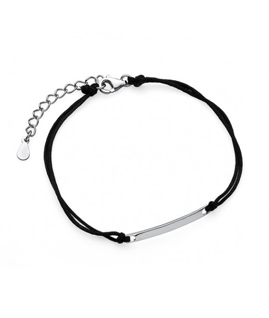 Silver bracelet with fine plate and black cord
