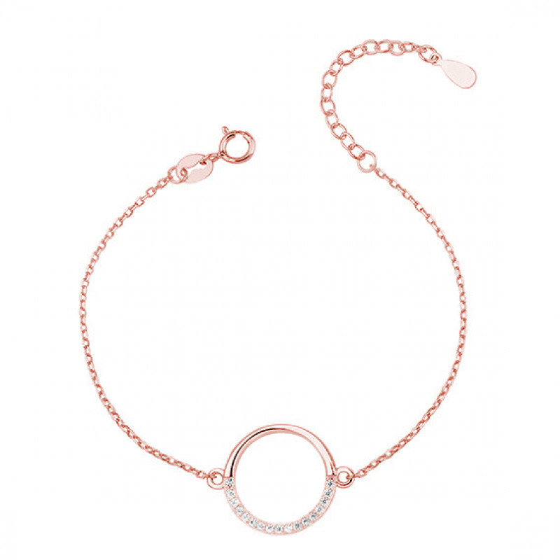Rose gold - plated silver bracelet, Circle with zirconia