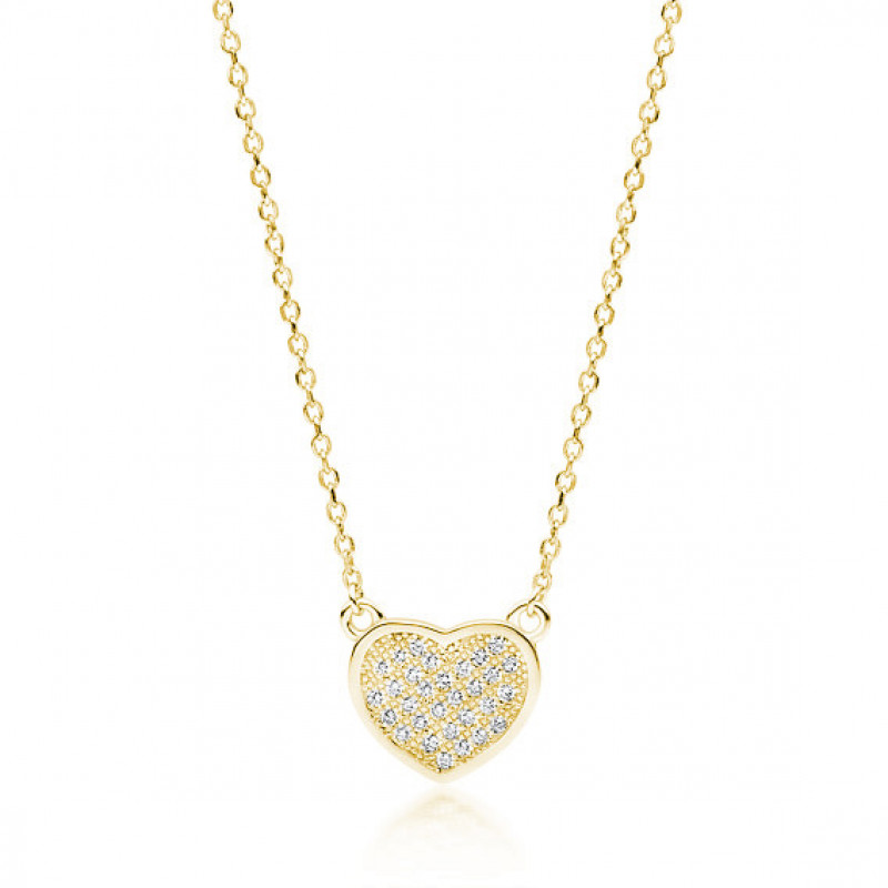 Gold-plated silver necklace, Heart with zirconia