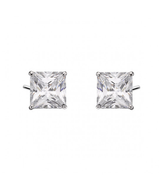 Silver earrings with white zirconia, 6 x 6 mm