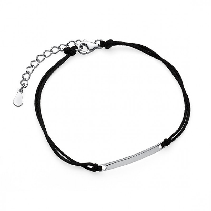 Silver bracelet with fine plate and black cord