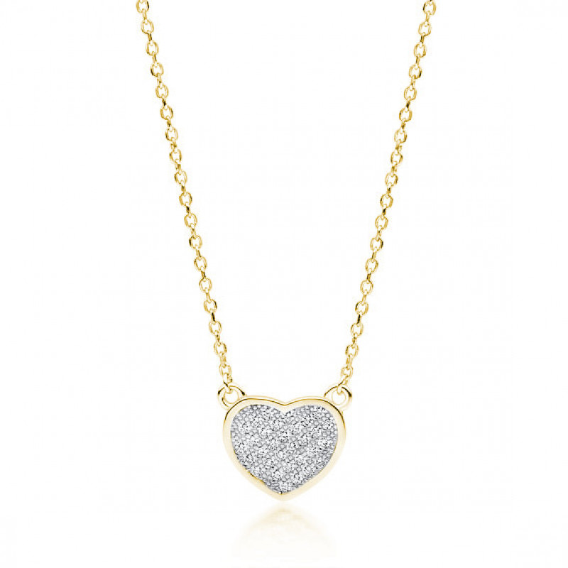 Gold-plated silver necklace, Heart with zirconia
