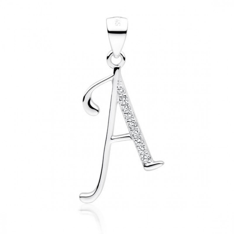 Silver pendant with white zirconia, letter A