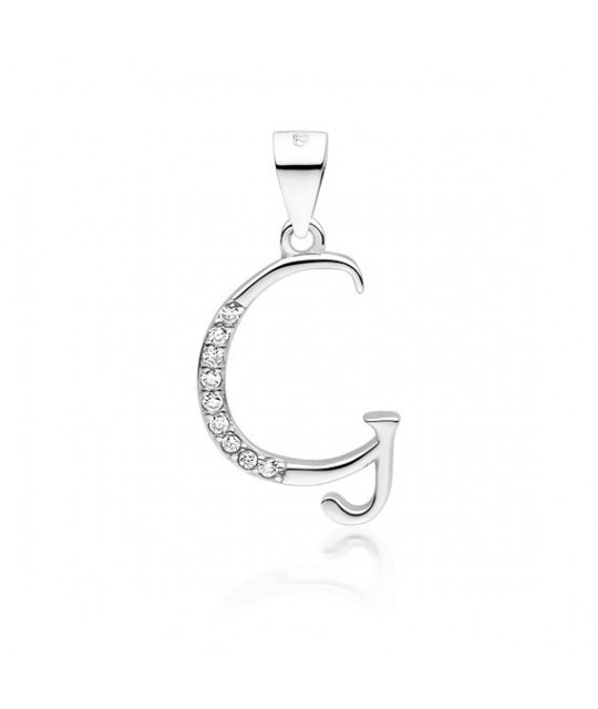 Silver pendant with white zirconia, letter G
