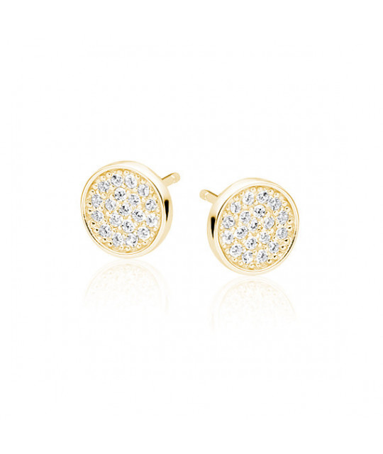 Silver elegant round earrings with zirconia, Gold-plated