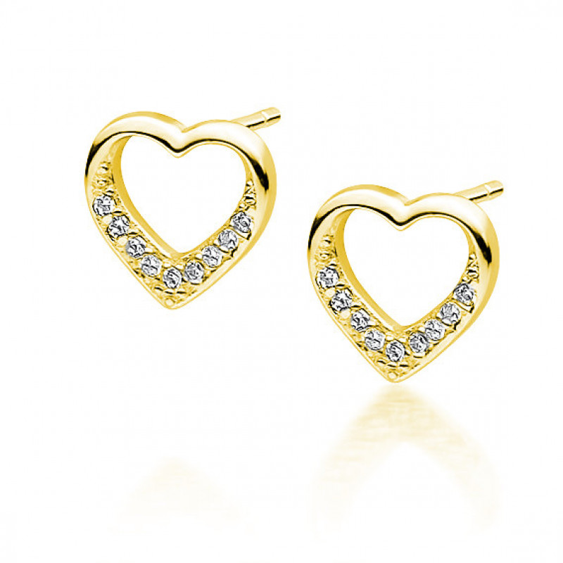 Silver gold-plated earrings with zirconia, Heart