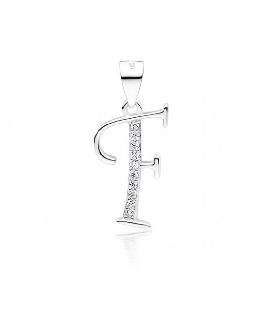 Silver pendant with white zirconia, letter F