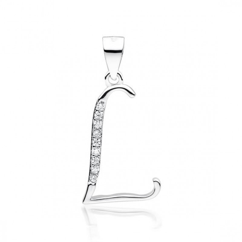 Silver pendant with white zirconia, letter L