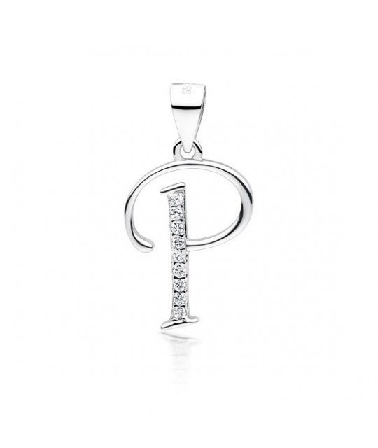 Silver pendant with white zirconia, letter P