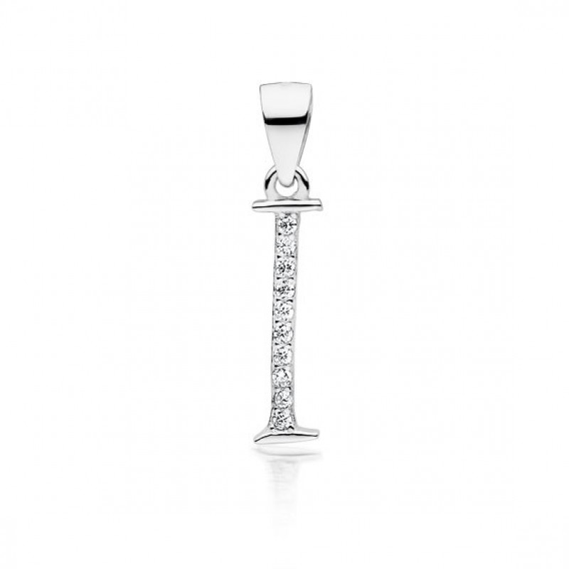 Silver pendant with white zirconia, letter I