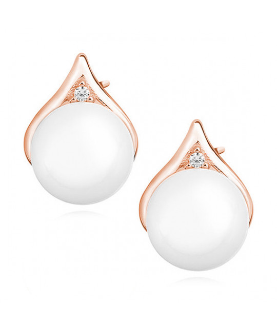 Rose gold-plated silver earrings with zirconia, Pearl