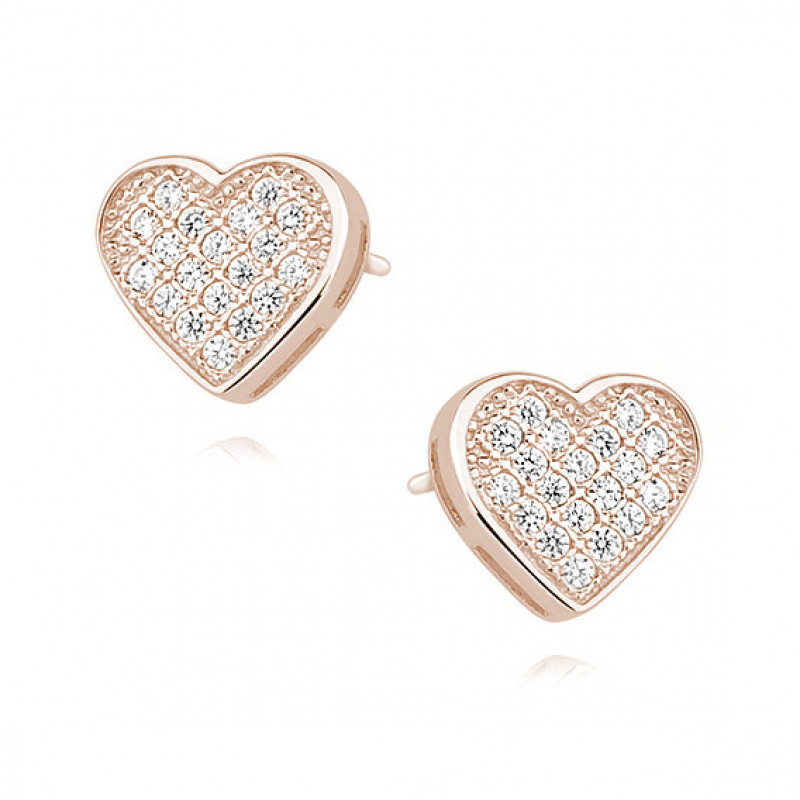 Rose gold-plated silver earrings with zircon, Hearts