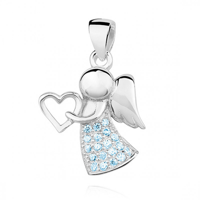 Silver pendant with zircon, Aquamarine angel