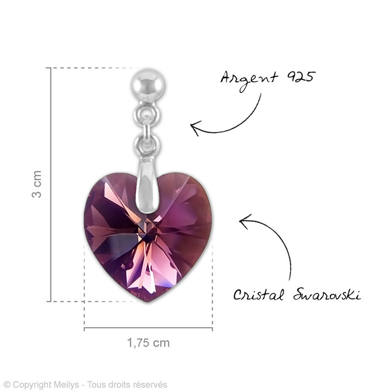 Heart Silver Earrings with Crystal, Amethyst AB