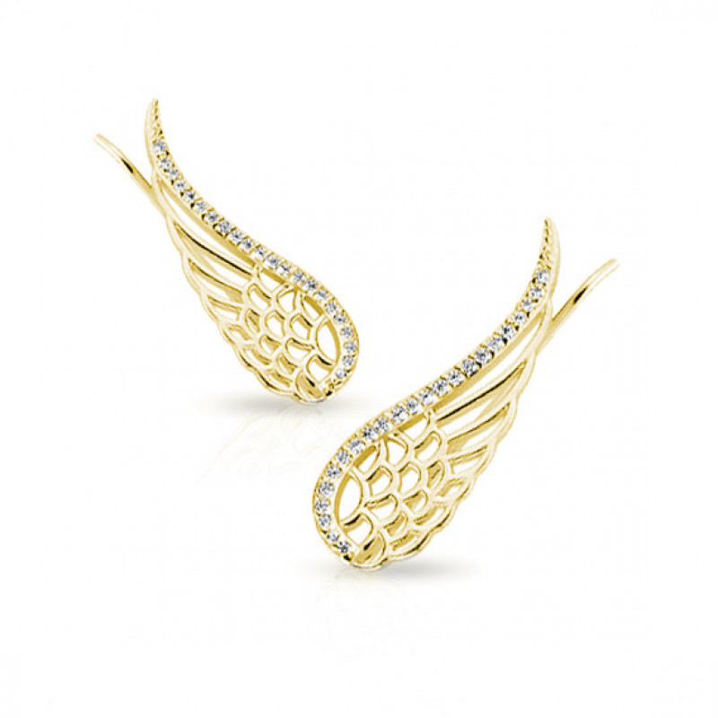 Silver cuff earrings, Gold-plated wings with zircon