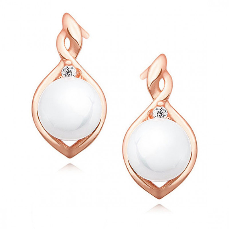 Rose gold-plated silver earrings with white pearl and zirconia