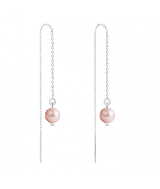 Silver Earrings Pearl Chain, Rose Peach