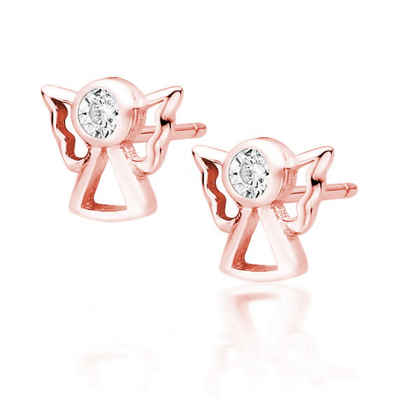 Rose gold-plated silver earrings with white zircon, Angels