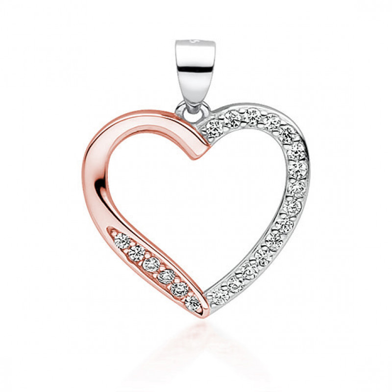 Silver rose gold-plated pendant, Hollow heart with zircon