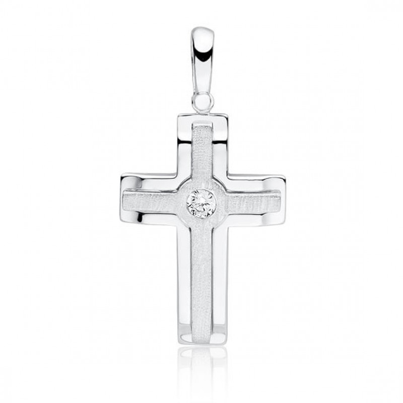 Silver elegant pendant with white zircon, Cross