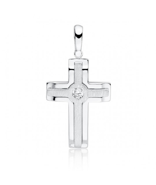 Silver elegant pendant with white zircon, Cross