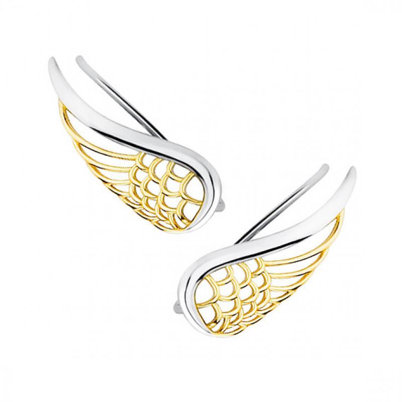 Silver cuff earrings, Gold-plated wings