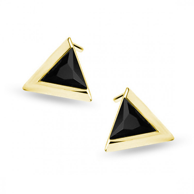 Yellow gold-plated silver earrings with black zircon