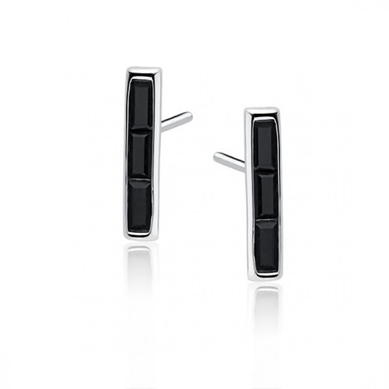 Silver earrings with black zirconia, Rectangle