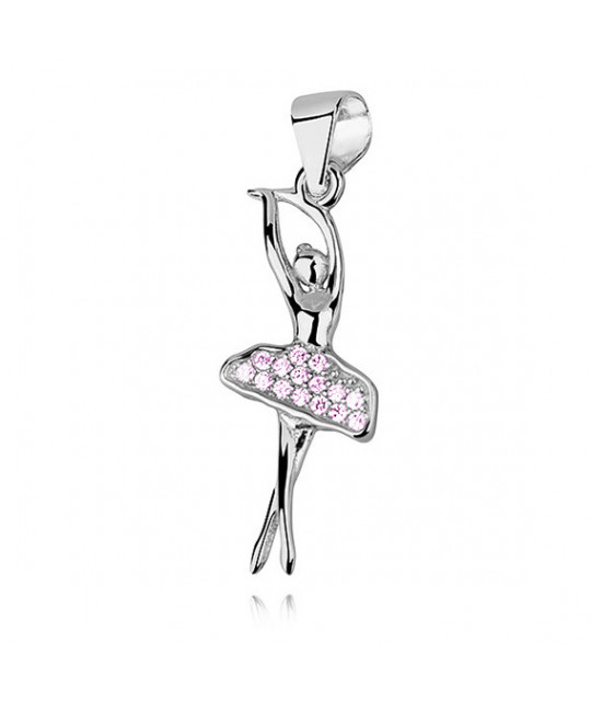 Silver pendant with light pink zircon, Ballerina