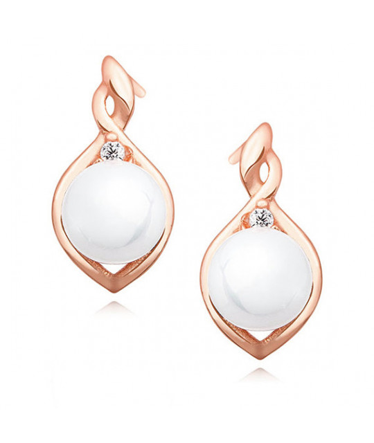 Rose gold-plated silver earrings with white pearl and zirconia