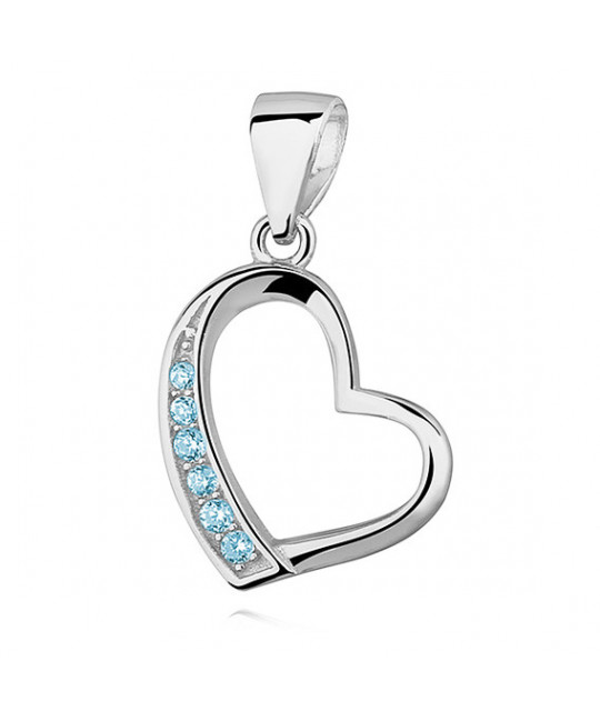 Silver pendant, Hollow heart with aquamarine zircon
