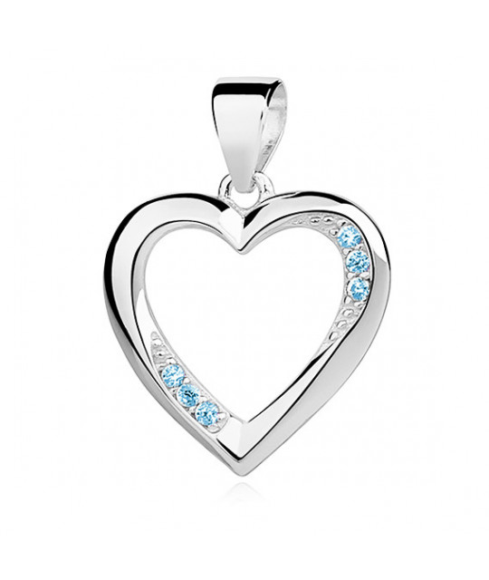 Silver pendant with aquamarine zircon, Heart