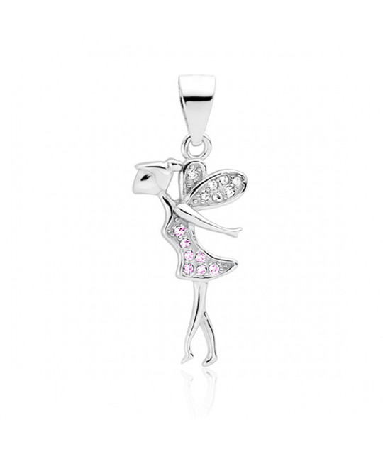 Silver pendant with light pink and white zircon, Fairy