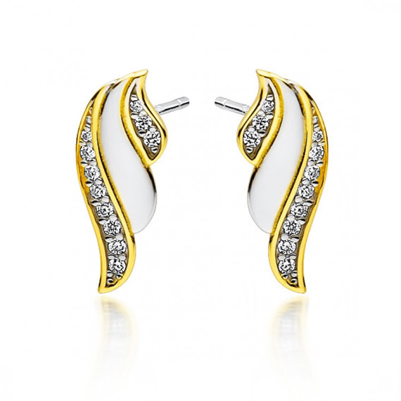 Silver gold-plated earrings with white zircon, Wings