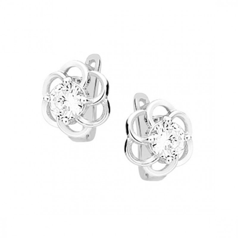 Silver elegant earrings, Flowers with white zircon