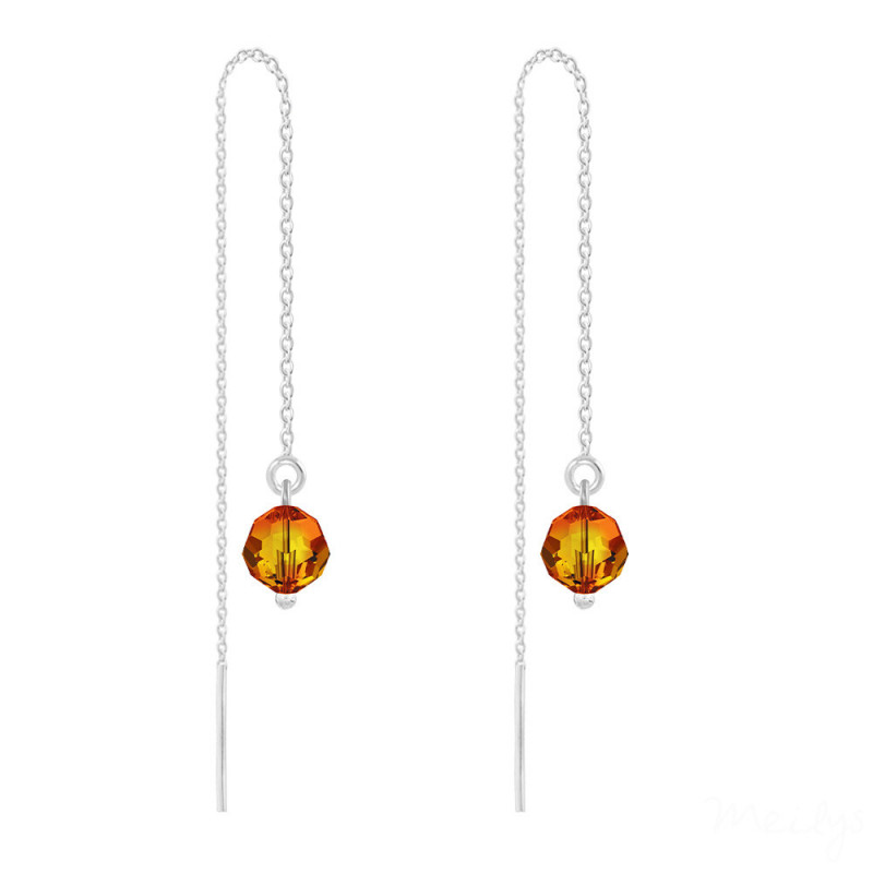 Hopeakorvakorut Round Bead Chain, Fire Opal