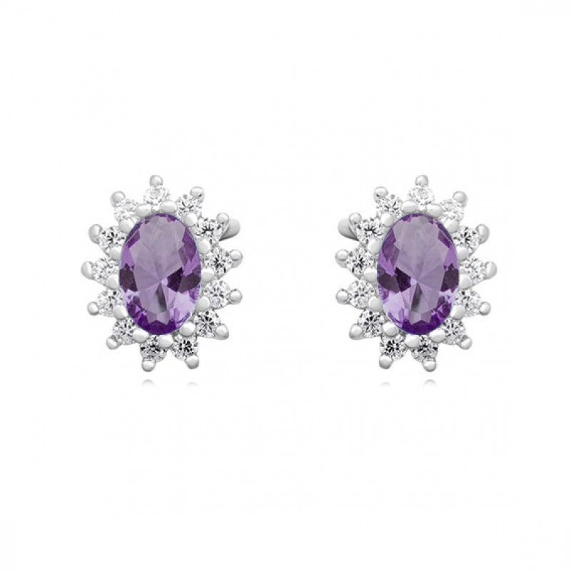 Silver earrings amethyst zircon