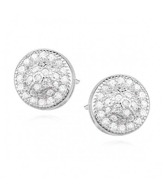 Silver round earrings with zircon